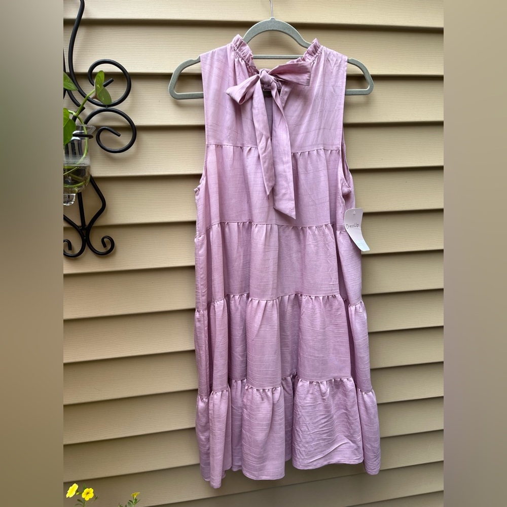 DressUp Women’s Causal Sleeveless Mini Pink Tiered Sundress Dress, size L